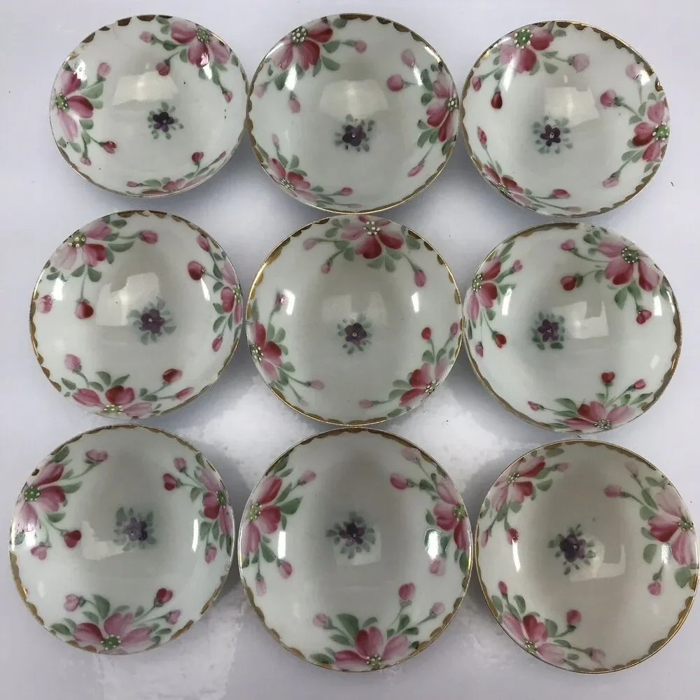 9 Vtg Asian Porcelain Rice Dessert Dipping Bowls 3.25